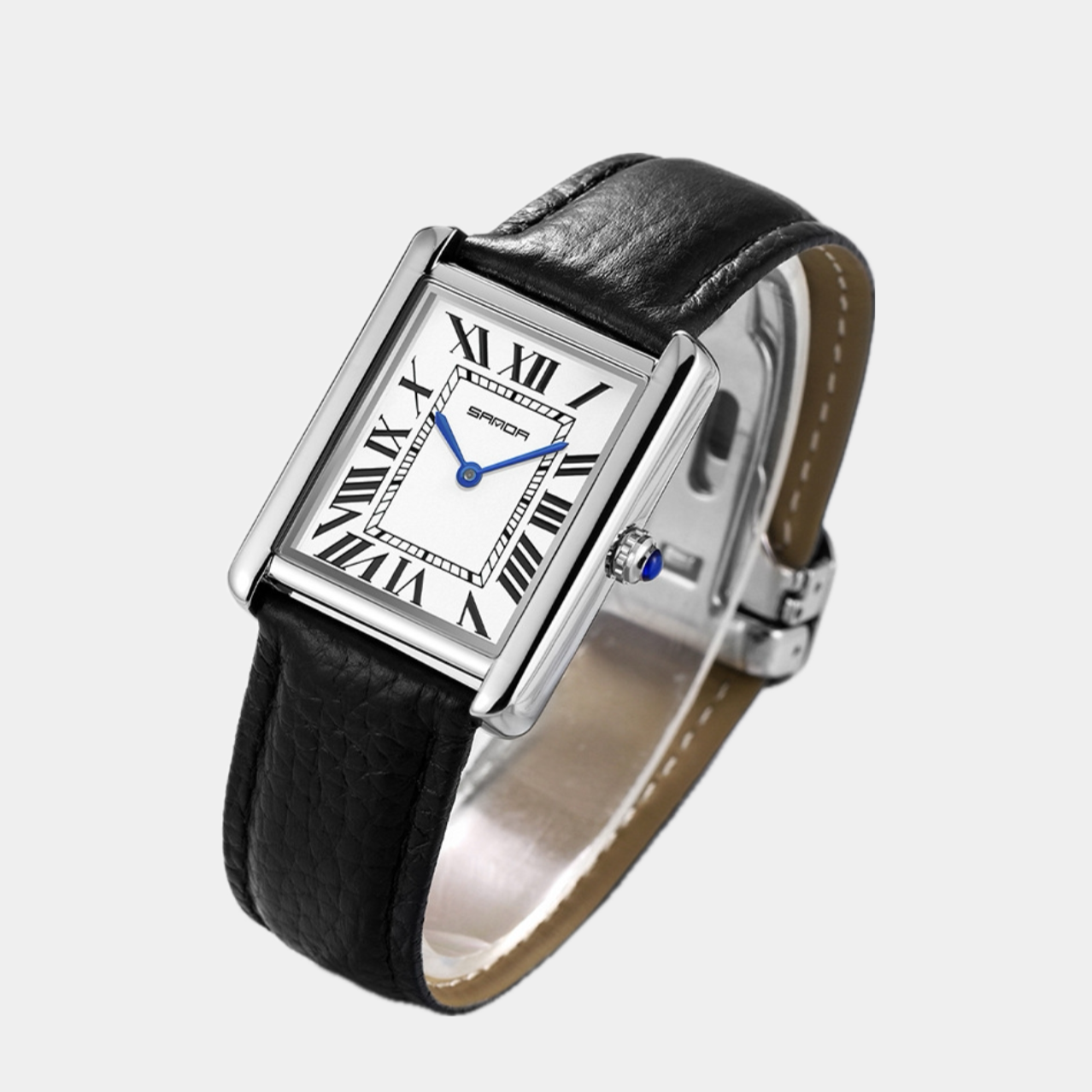 Herren Uhr Silber 38mm Quadratisch Lederarmband Schweizer Quarzwerk Elegant 1