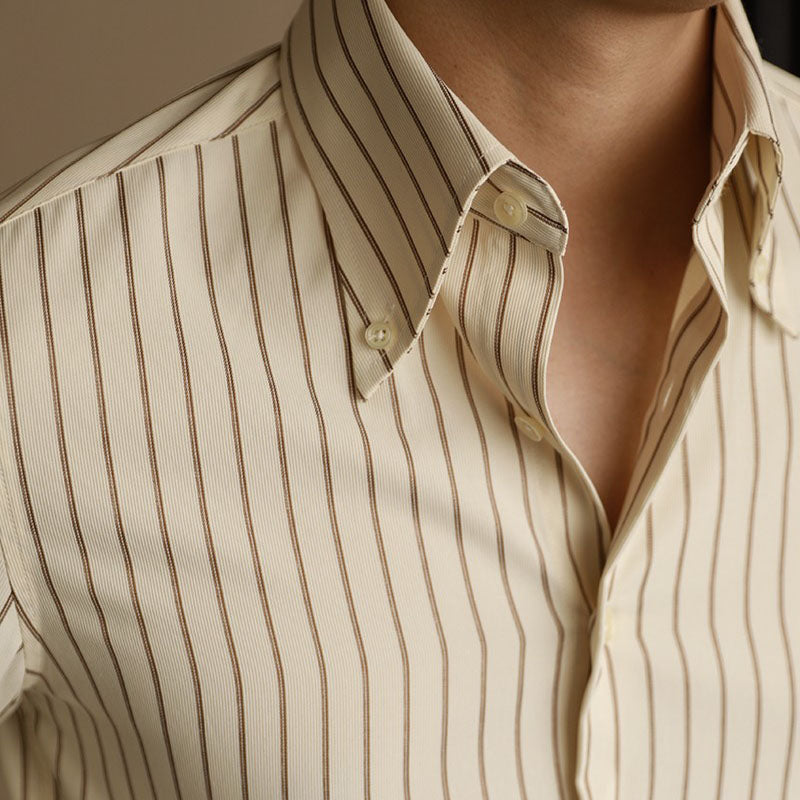 Édouard - Herrenhemd Gestreift Langarm Polyester Baumwolle Business Casual