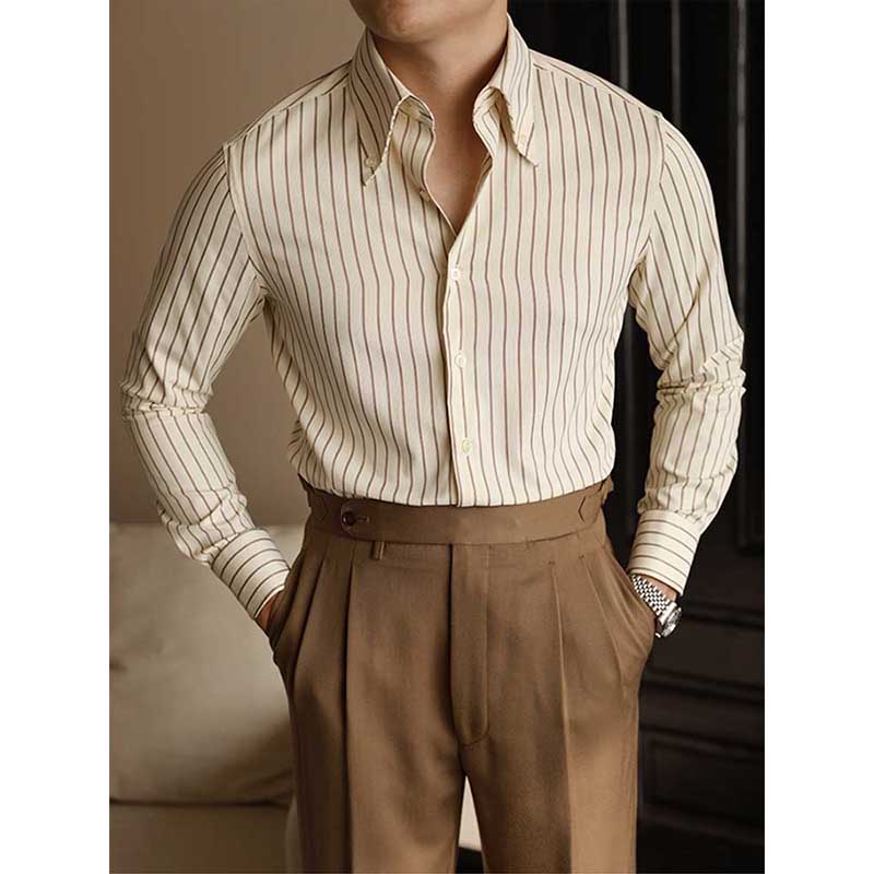 Édouard - Herrenhemd Gestreift Langarm Polyester Baumwolle Business Casual