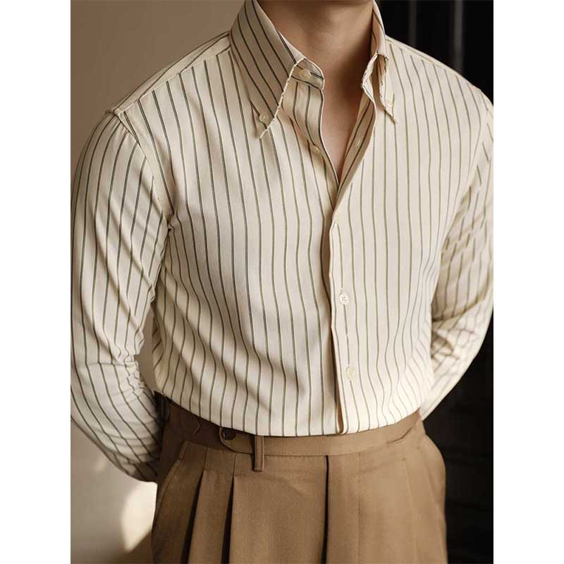 Édouard - Herrenhemd Gestreift Langarm Polyester Baumwolle Business Casual