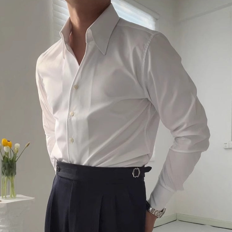Armand - Herrenhemd Langarm Bambusfaser mit Weitem Kragen für Klassischen Stil