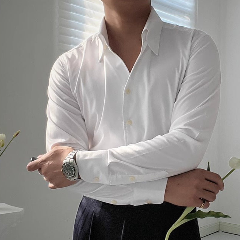Armand - Herrenhemd Langarm Bambusfaser mit Weitem Kragen für Klassischen Stil