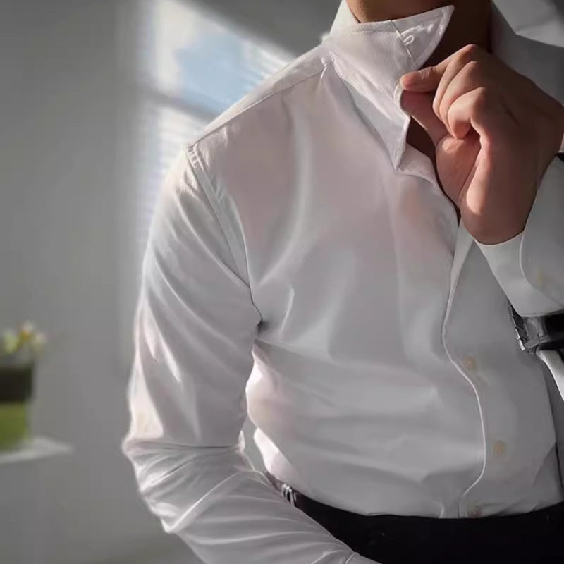 Armand - Herrenhemd Langarm Bambusfaser mit Weitem Kragen für Klassischen Stil