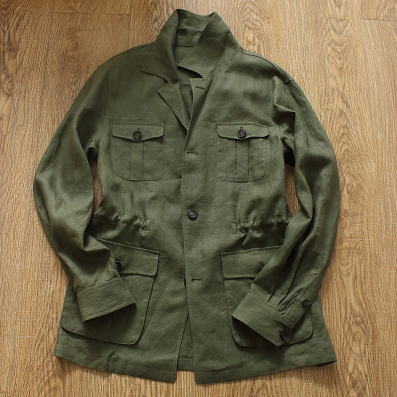 Arsène - Herren Safarijacke Leinen Polo-Kragen Unstrukturiert Old Money Stil