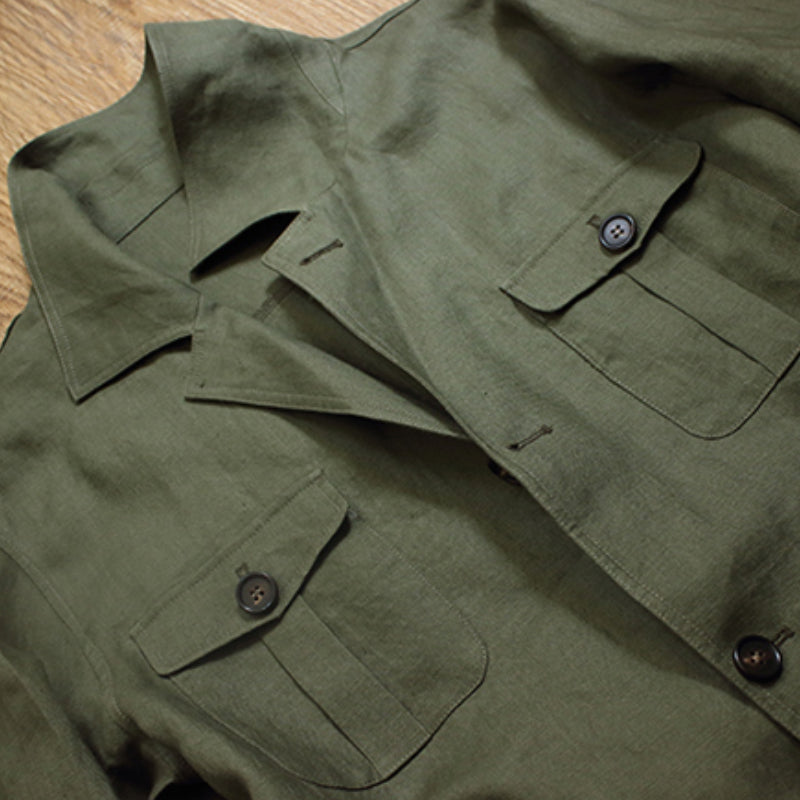 Arsène - Herren Safarijacke Leinen Polo-Kragen Unstrukturiert Old Money Stil