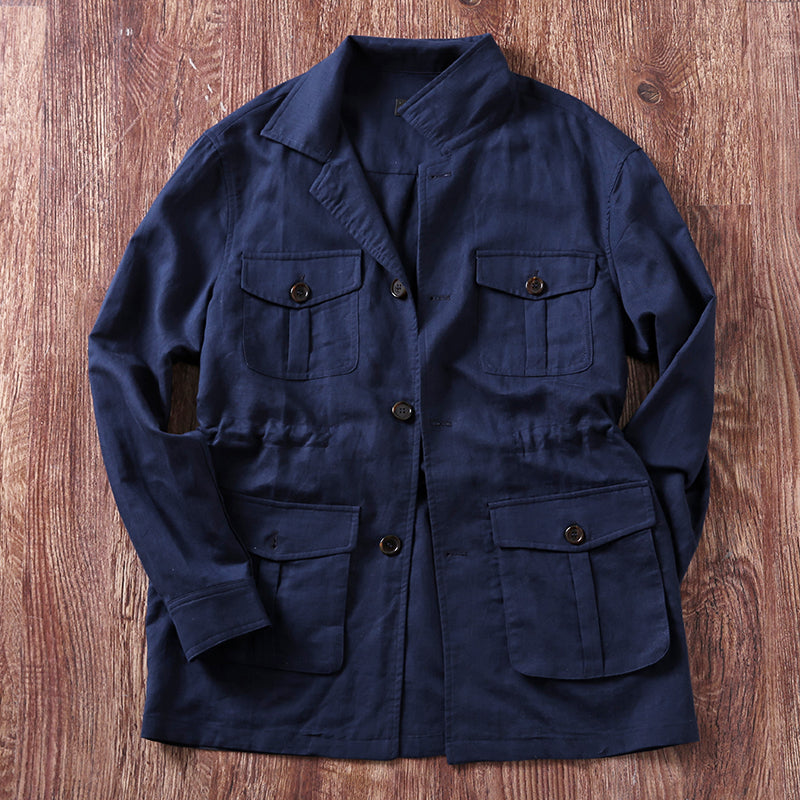 Arsène - Herren Safarijacke Leinen Polo-Kragen Unstrukturiert Old Money Stil