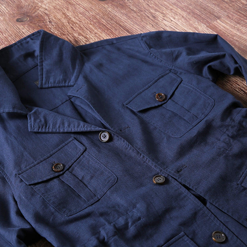 Arsène - Herren Safarijacke Leinen Polo-Kragen Unstrukturiert Old Money Stil