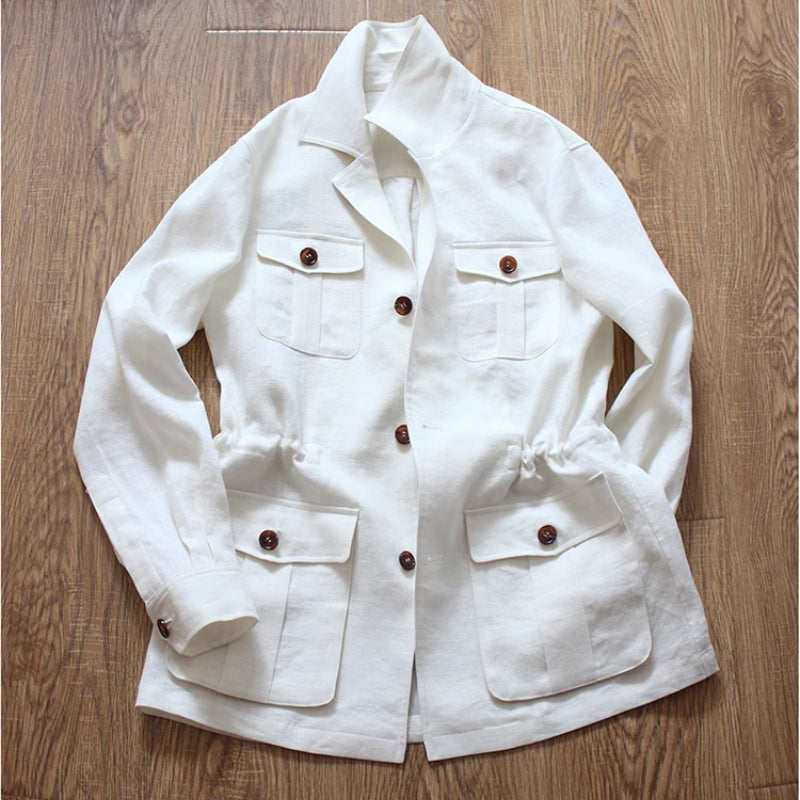 Arsène - Herren Safarijacke Leinen Polo-Kragen Unstrukturiert Old Money Stil