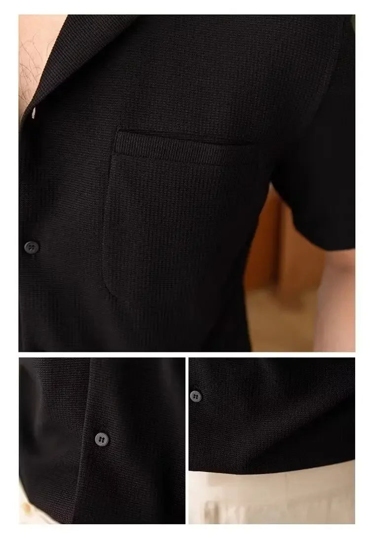 Sacha - Herren Kurzarmhemd Waffelstruktur Slim Fit