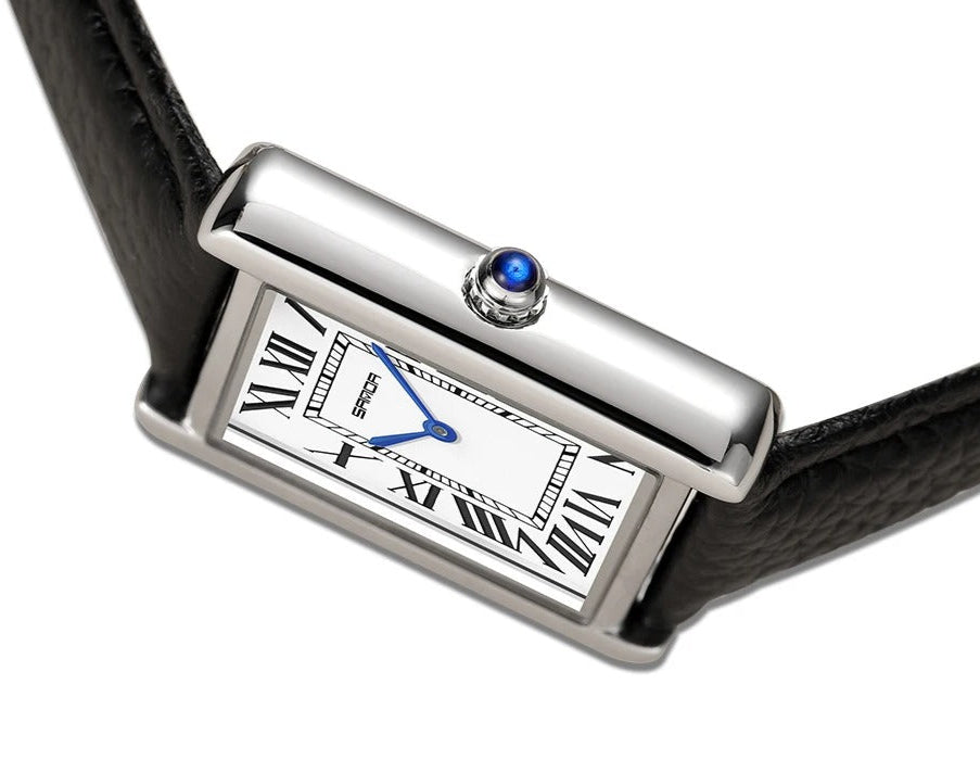 Herren Uhr Silber 38mm Quadratisch Lederarmband Schweizer Quartzwerk Elegant