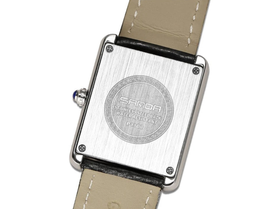 Herren Uhr Silber 38mm Quadratisch Lederarmband Schweizer Quartzwerk Elegant