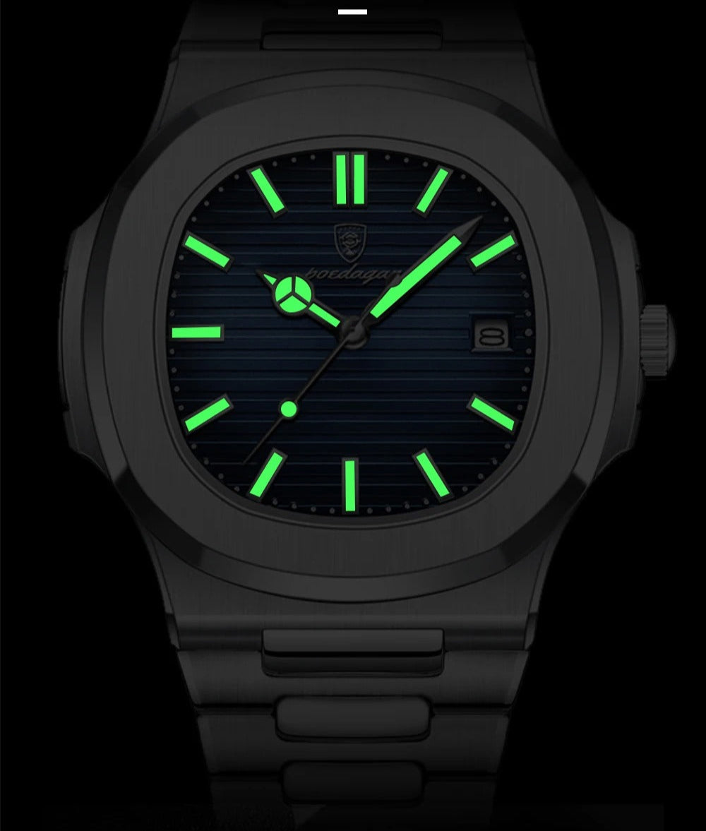 Herren Armbanduhr Schwarz 41mm Edelstahl Wasserdicht Quartz Uhr