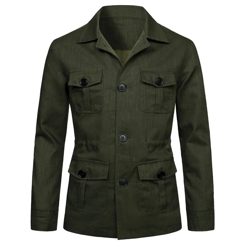 Arsène - Herren Safarijacke Leinen Polo-Kragen Unstrukturiert Old Money Stil