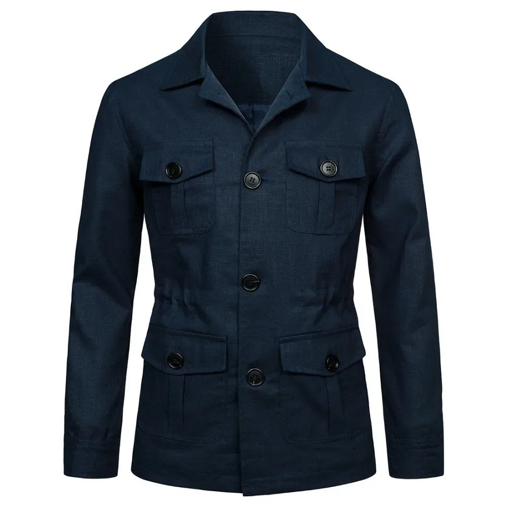 Arsène - Herren Safarijacke Leinen Polo-Kragen Unstrukturiert Old Money Stil