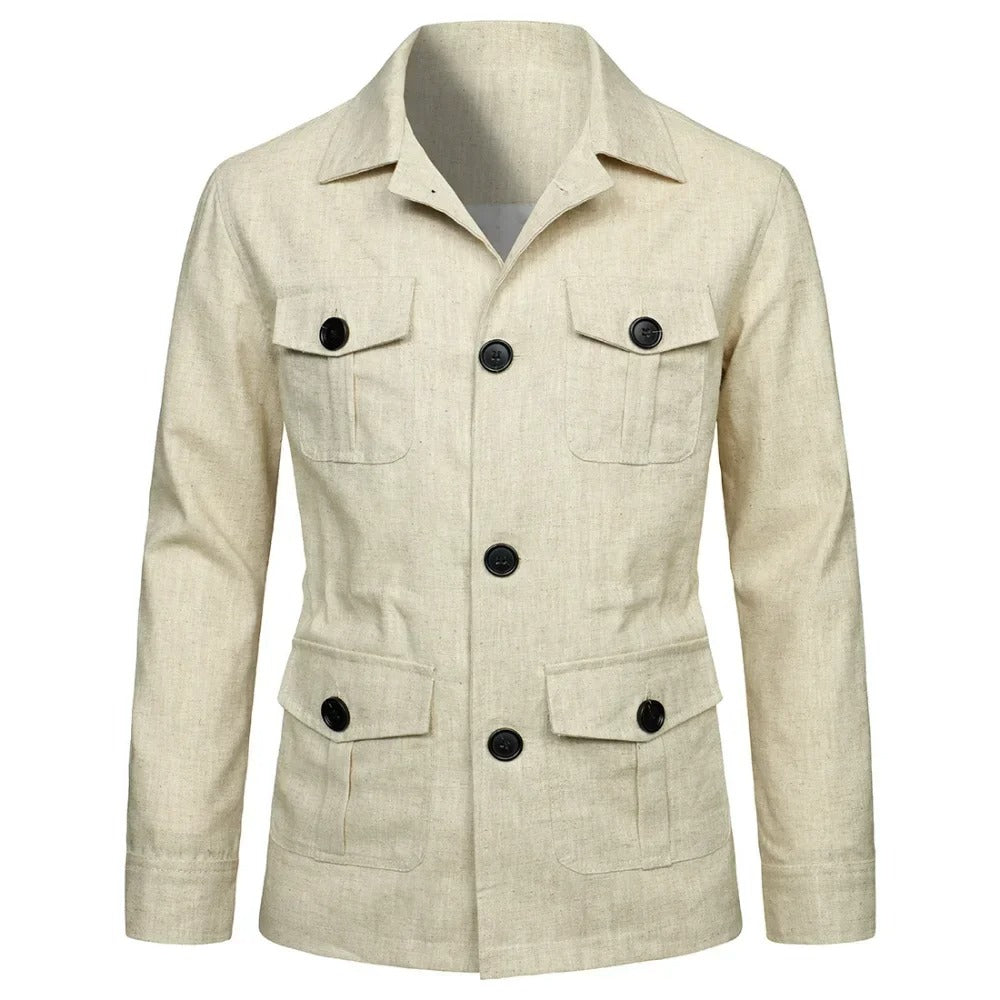 Arsène - Herren Safarijacke Leinen Polo-Kragen Unstrukturiert Old Money Stil