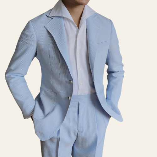 Benoît - Herren Sakko Blau Gestreift Slim Fit Vintage Design