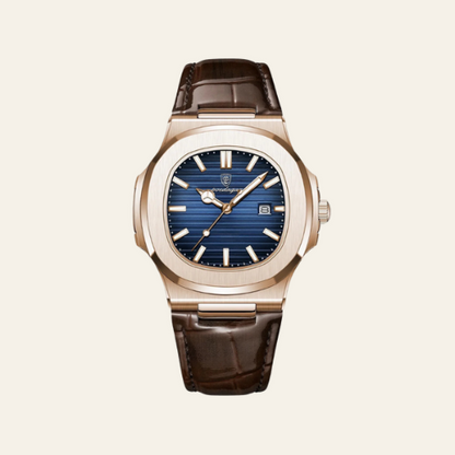 Herren Lederuhr Schwarz 41MM Edelstahl