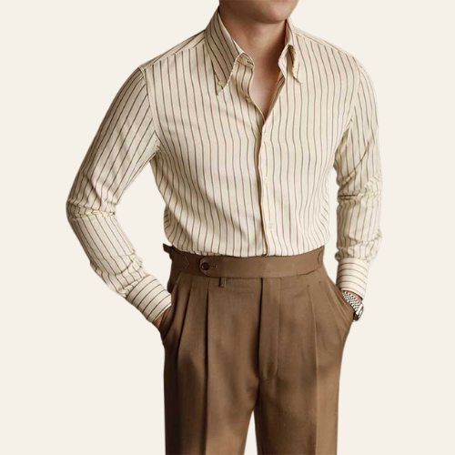 Édouard - Herrenhemd Gestreift Langarm Polyester Baumwolle Business Casual