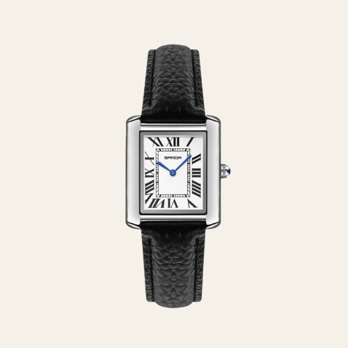 Herren Uhr Silber 38mm Quadratisch Lederarmband Schweizer Quartzwerk Elegant