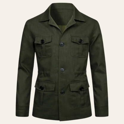 Arsène - Herren Safarijacke Leinen Polo-Kragen Unstrukturiert Old Money Stil