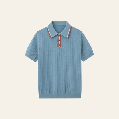 Yves - Herren Polo Shirt mit Herringbone Streifenkragen