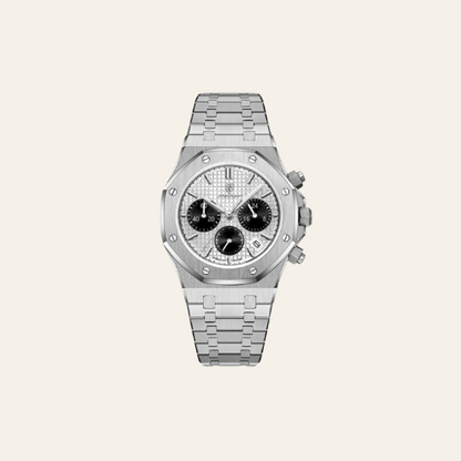 Herren Chronograph Uhr Edelstahl Schwarz Silber