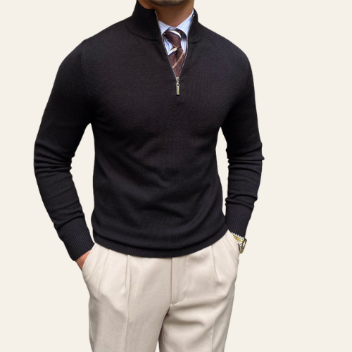 Basile - Herren Strickpullover Stehkragen Reißverschluss Old Money Style