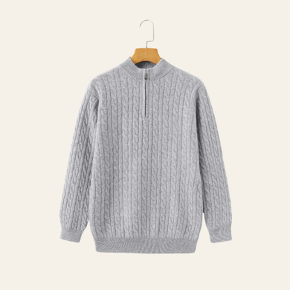 Clément - Herren Pullover Merino Wolle Halb Reißverschluss