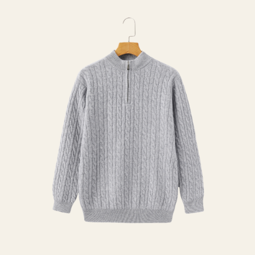 Clément - Herren Pullover Merino Wolle Halb Reißverschluss