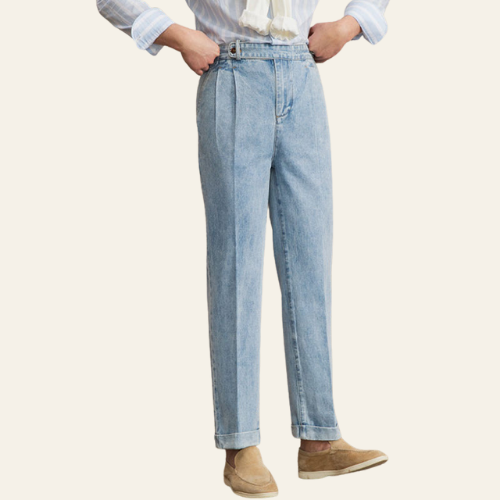 Le Sud - Herren Jeans Retro Hochbundig Polyester Regular Fit