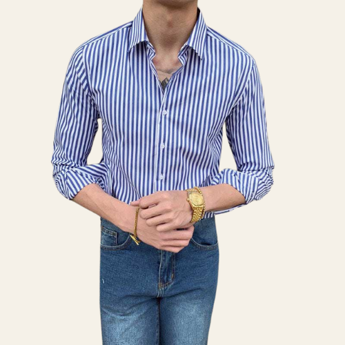 Timothée - Herren Casual Langarm Hemd Slim Fit Baumwolle