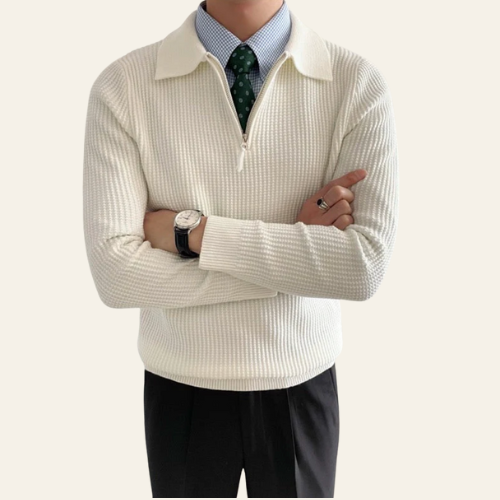 Léandre - Herrenpullover Baumwolle Reißverschluss Klassischer Stil