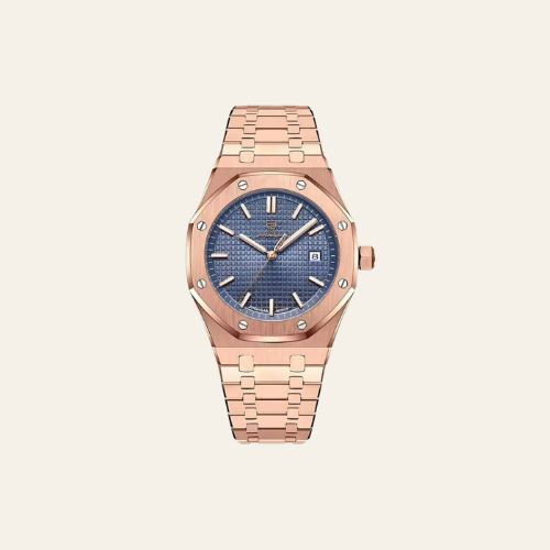 Herren Uhr Edelstahl Roségold Quartz