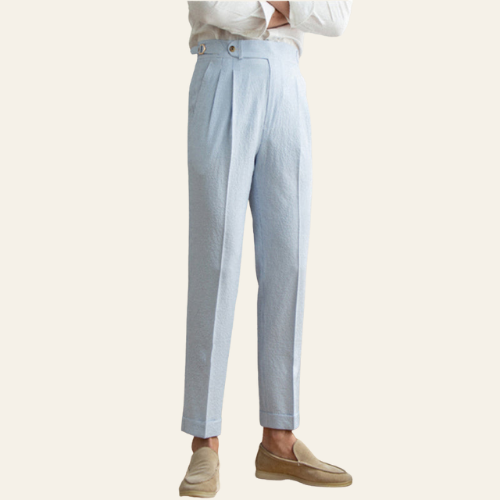 Le Flâneur - Herren Hochtaillierte Gerade Hose Polyester Blau Gestreift