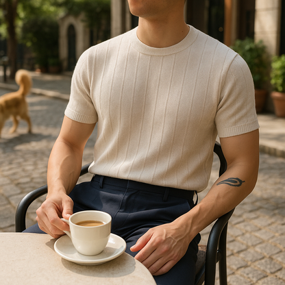 Noé - T-Shirt Rippstruktur Leinen Baumwolle