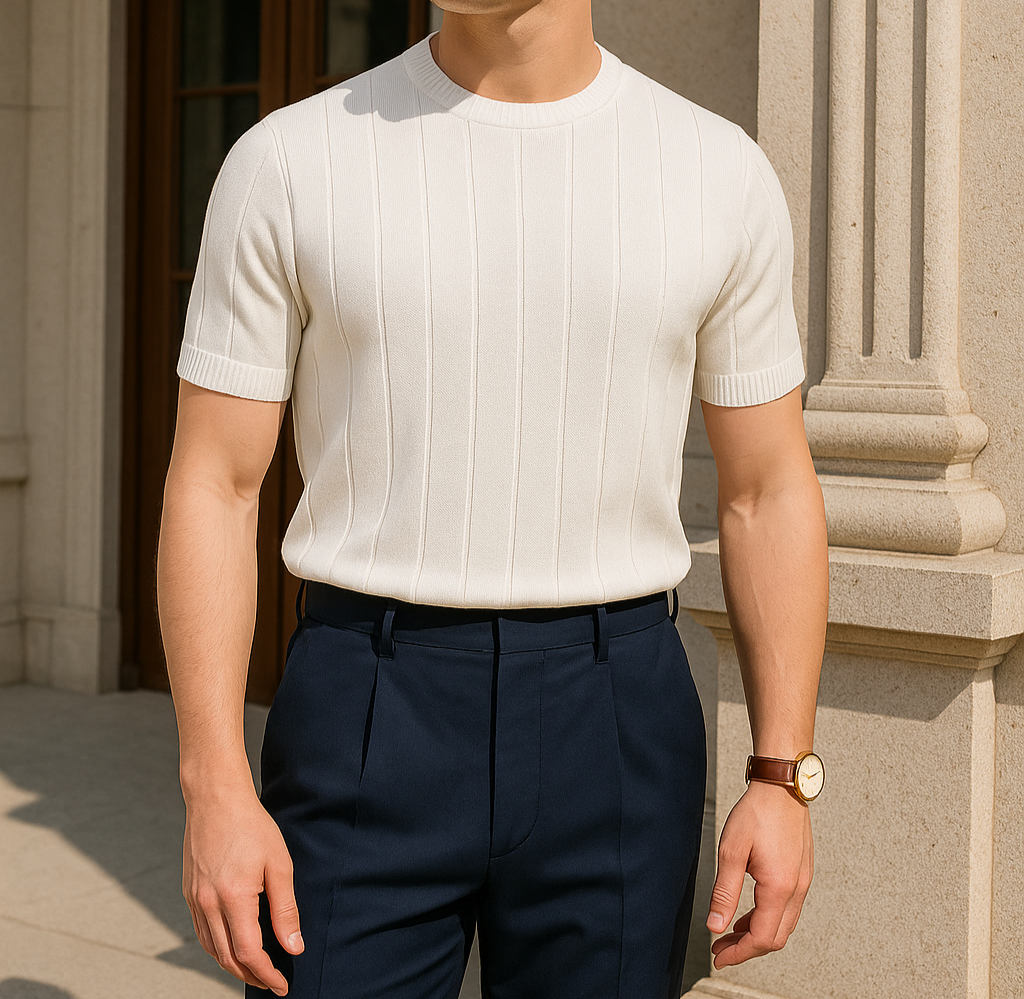 Noé - T-Shirt Rippstruktur Leinen Baumwolle