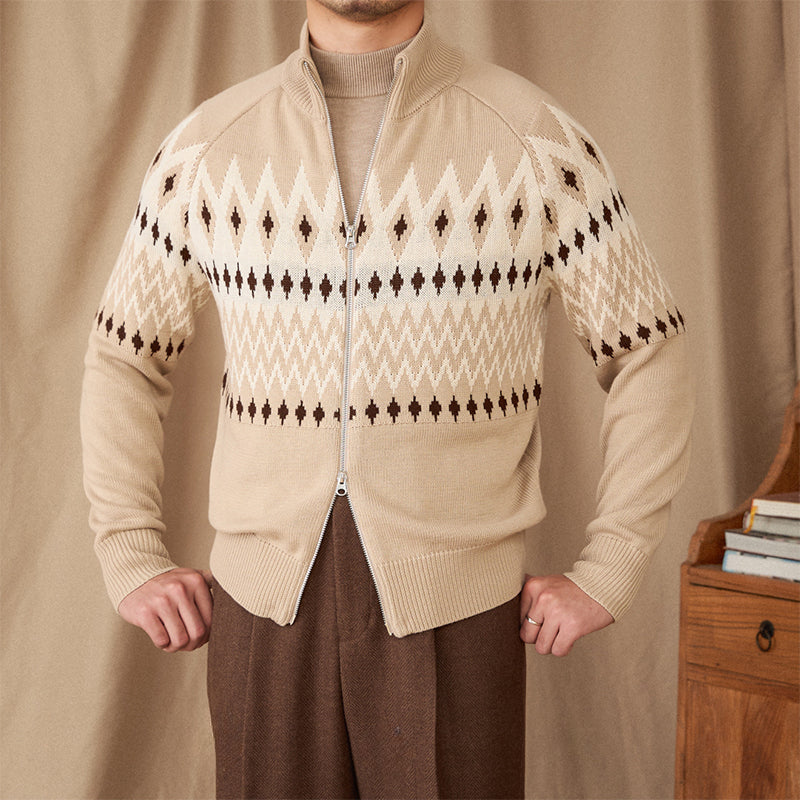 Herren Strickjacke Slim Fit Stehkragen Wollmix Grau