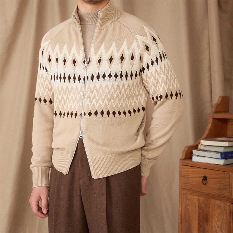 Herren Strickjacke Slim Fit Stehkragen Wollmix Grau