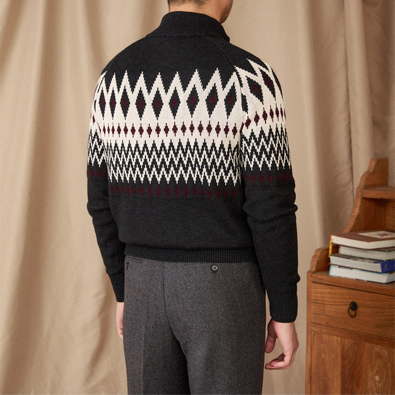 Herren Strickjacke Slim Fit Stehkragen Wollmix Grau