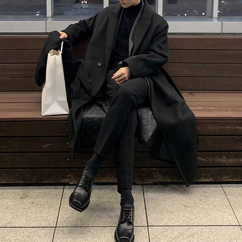 Herren Trenchcoat Beige Polyester Overknee Elegant