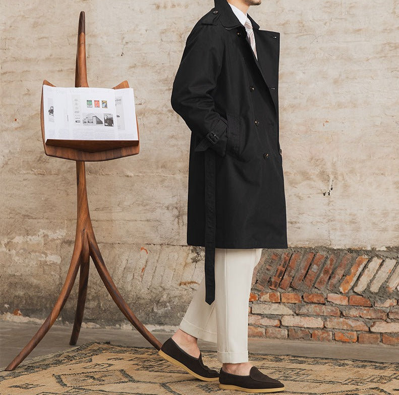 Herren Trenchcoat Doppelreihig Beige Baumwollmischung