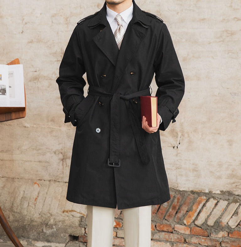 Herren Trenchcoat Doppelreihig Beige Baumwollmischung