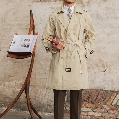 Herren Trenchcoat Doppelreihig Beige Baumwollmischung