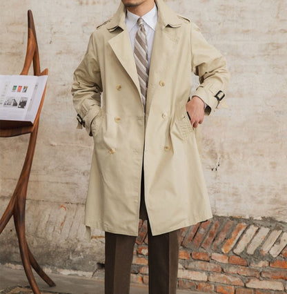 Herren Trenchcoat Doppelreihig Beige Baumwollmischung