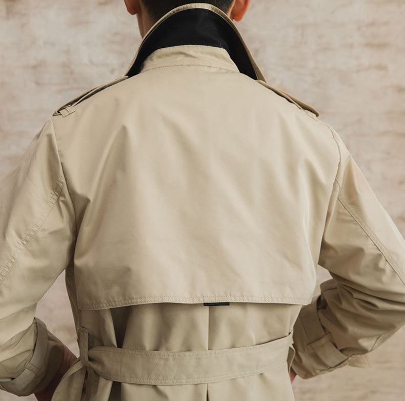 Herren Trenchcoat Doppelreihig Beige Baumwollmischung