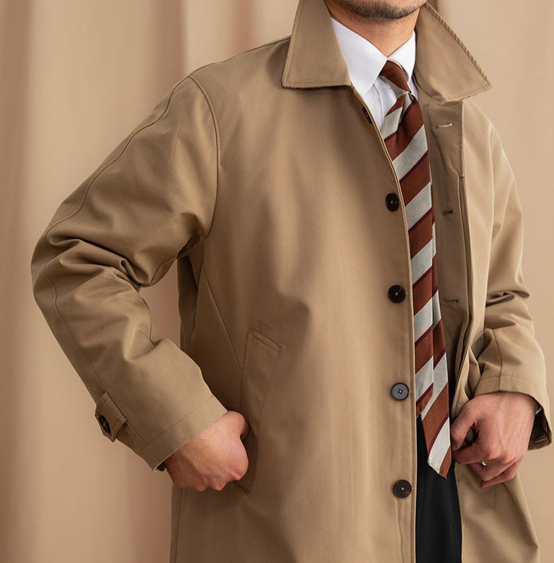 Herren Trenchcoat Schwarz Baumwollmischung mit Stehkragen