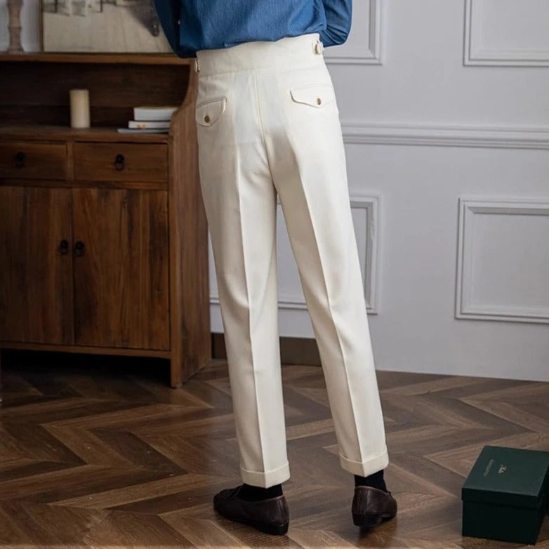 Herren Chino Hose Beige Größe 42 Polyester Old Money Stil 2