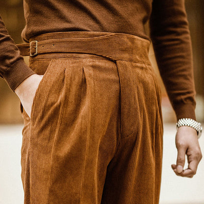 Herren Cord-Hose Hohe Taille Gerade Beine Polyester Causal Style