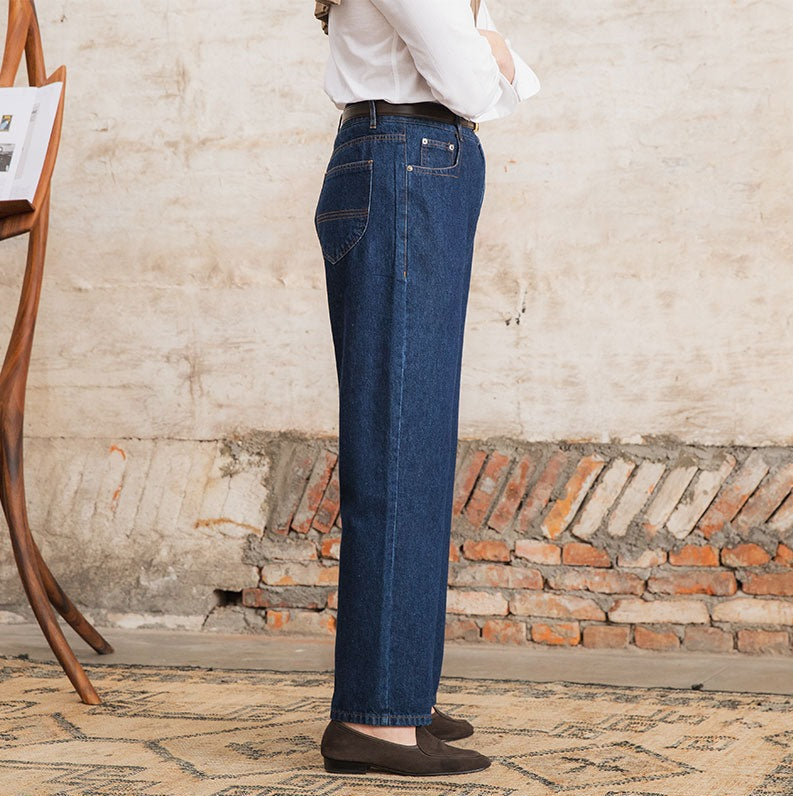 Herren Hose Jeans Denim Gerade Fit Old Money Style