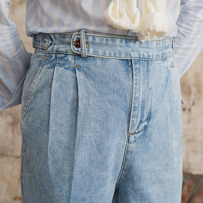 Le Sud - Herren Jeans Retro Hochbundig Polyester Regular Fit